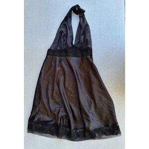 XXI Forever 21 black goth prom Satin Halter Lace Trim Empire Waist Dress Medium
